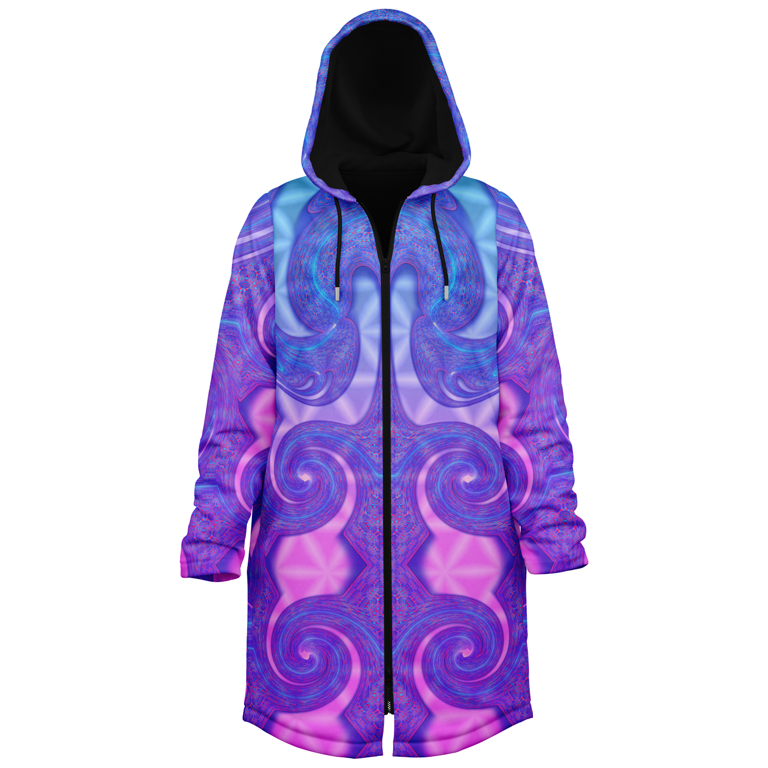 Psy Swirl Women's Festival Cloak side view with trippy visionary art
