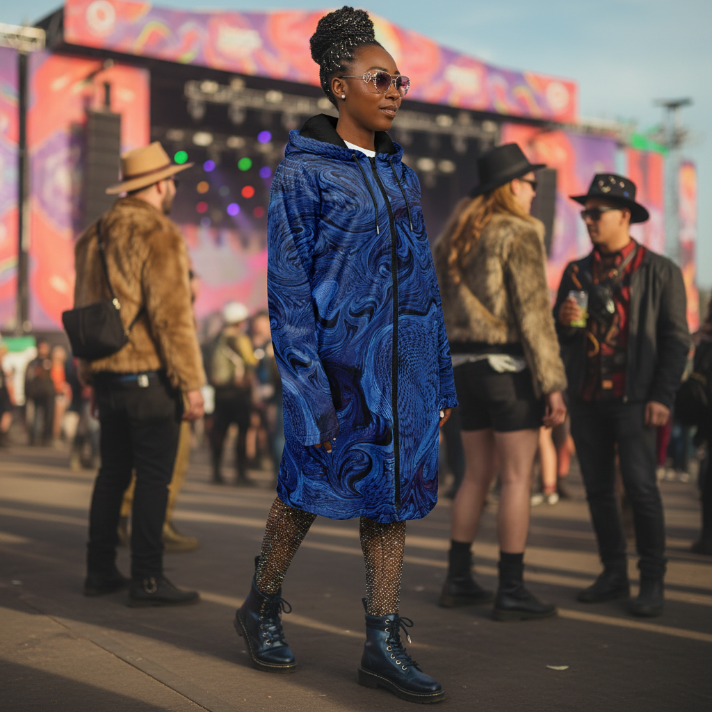 Metallic Blue Fractal Women's Festival Cloak