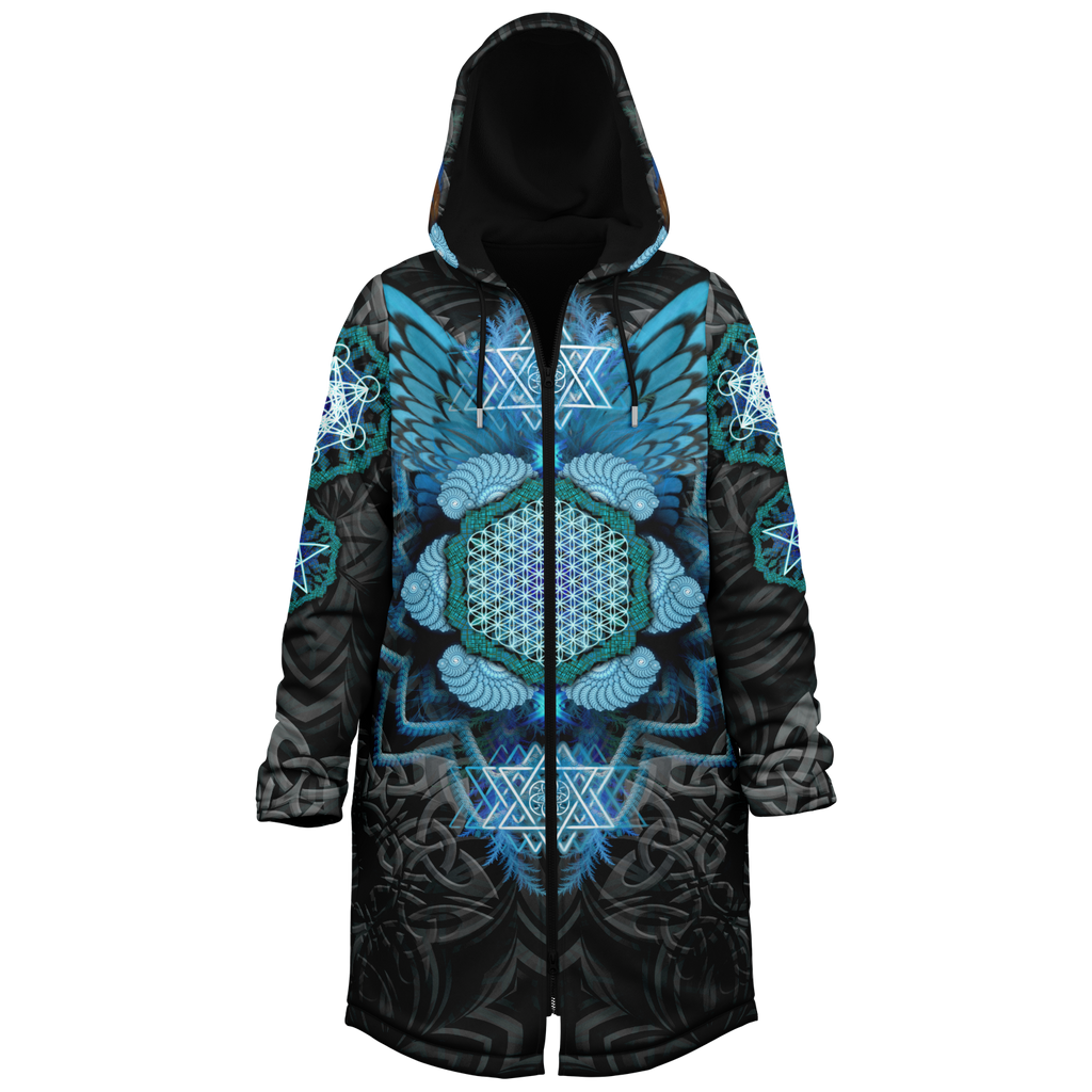 Angel Catcher Men's Festival Cloak side view with occult-inspired art
