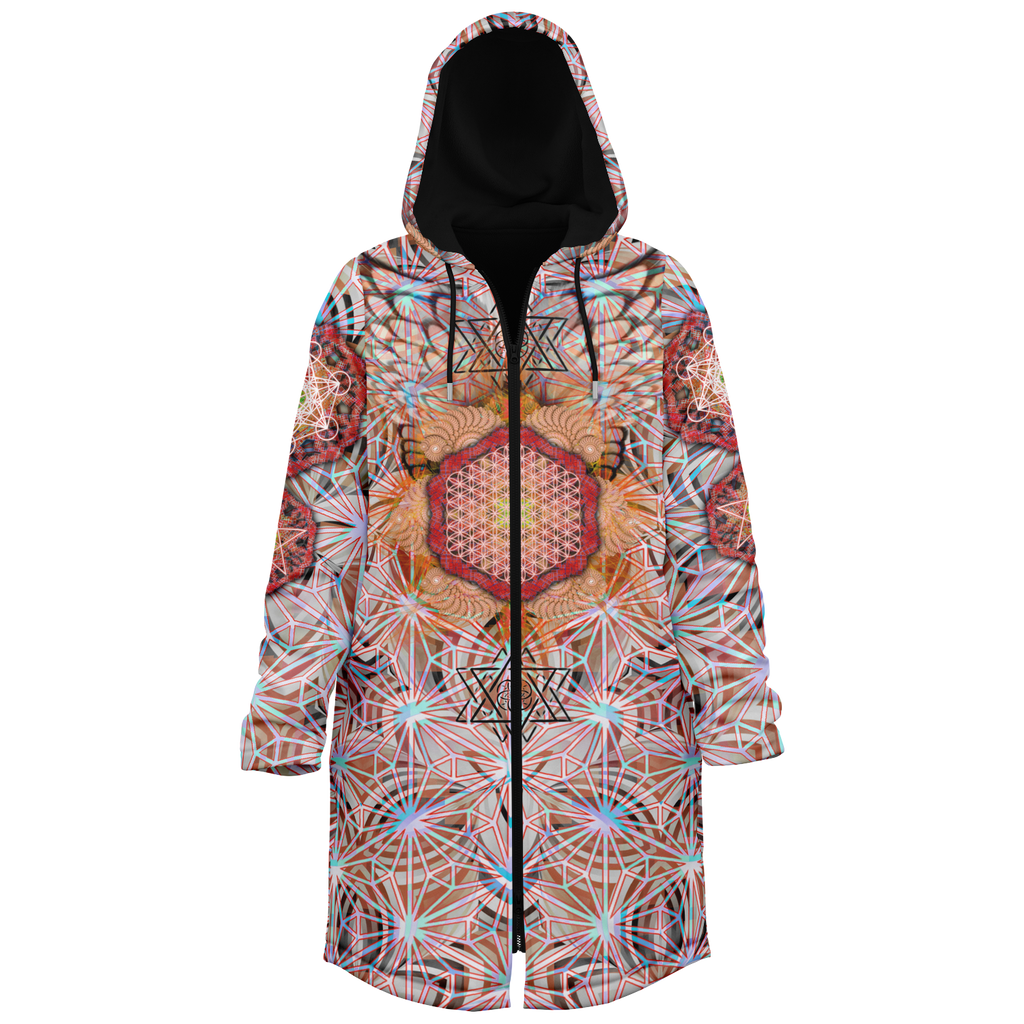 Angel Catcher Light Orange Men's Festival Cloak back view with psychedelic festival art