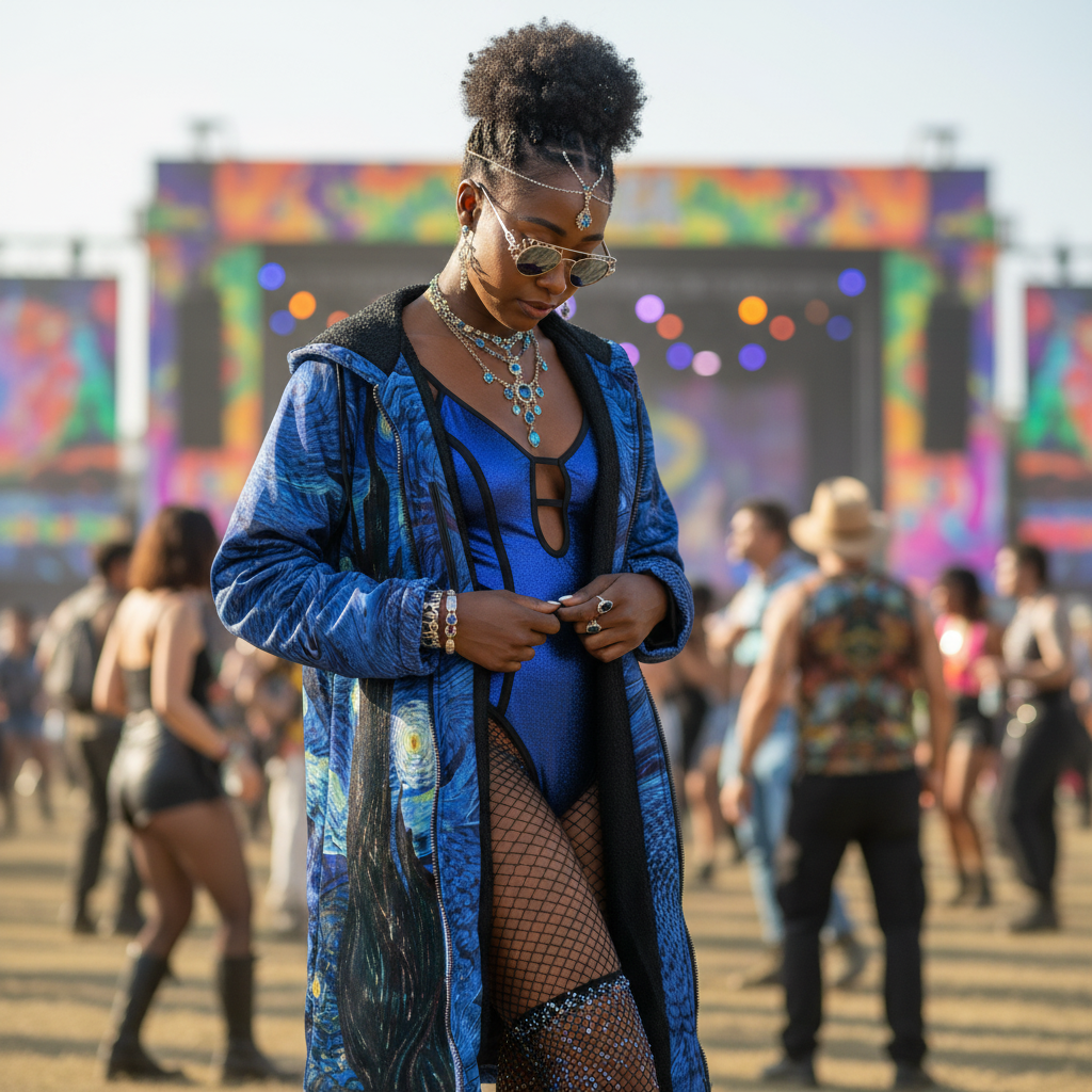 Metallic Blue Fractal Women's Festival Cloak