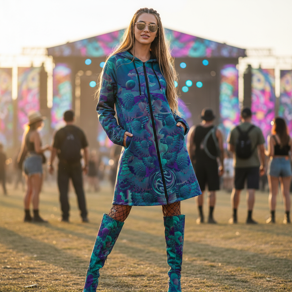 Shroom Flower Of Life Teal Women's Festival Cloak