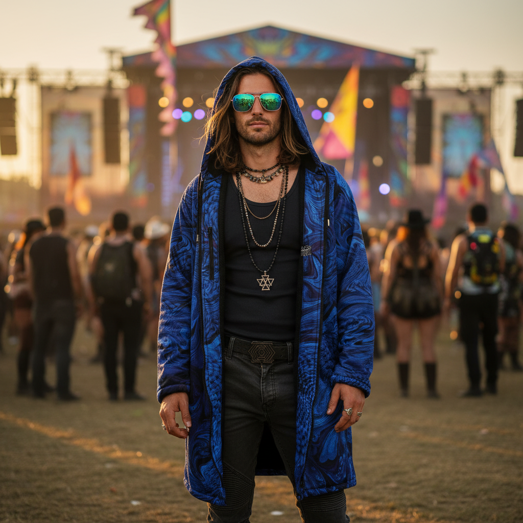 Metallic Blue Fractal Men's Festival Cloak