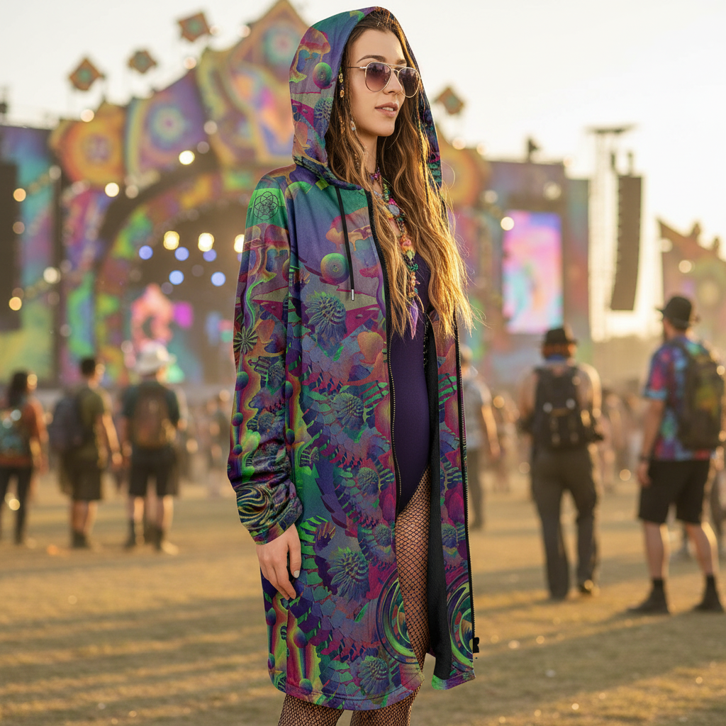 Shroom Flower Of Life Dark Rainbow Women's Festival Cloak