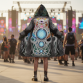 Silver Mystic Eye Men's Festival Cloak front view with rave cloak