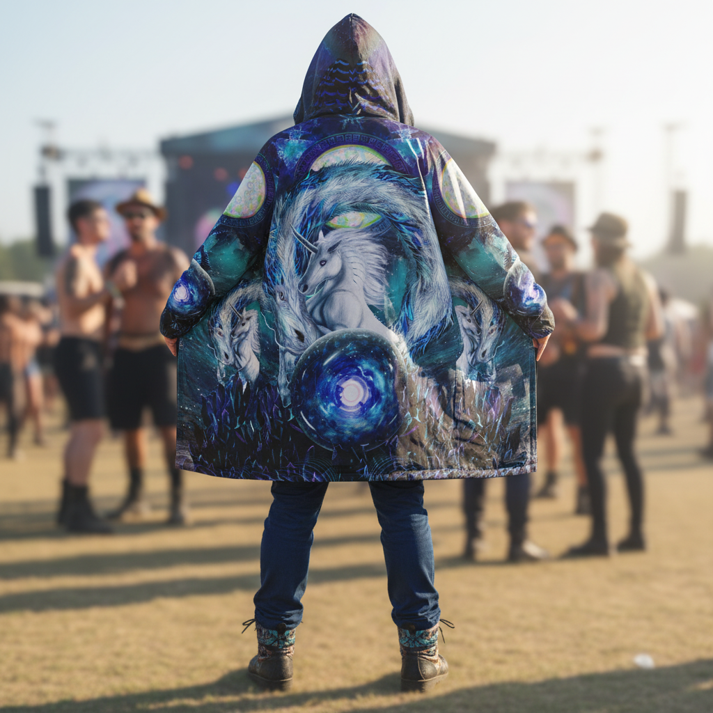 Blue Sorceress Men's Festival Cloak front view with festival cloak