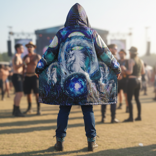 Blue Sorceress Men's Festival Cloak front view with festival cloak