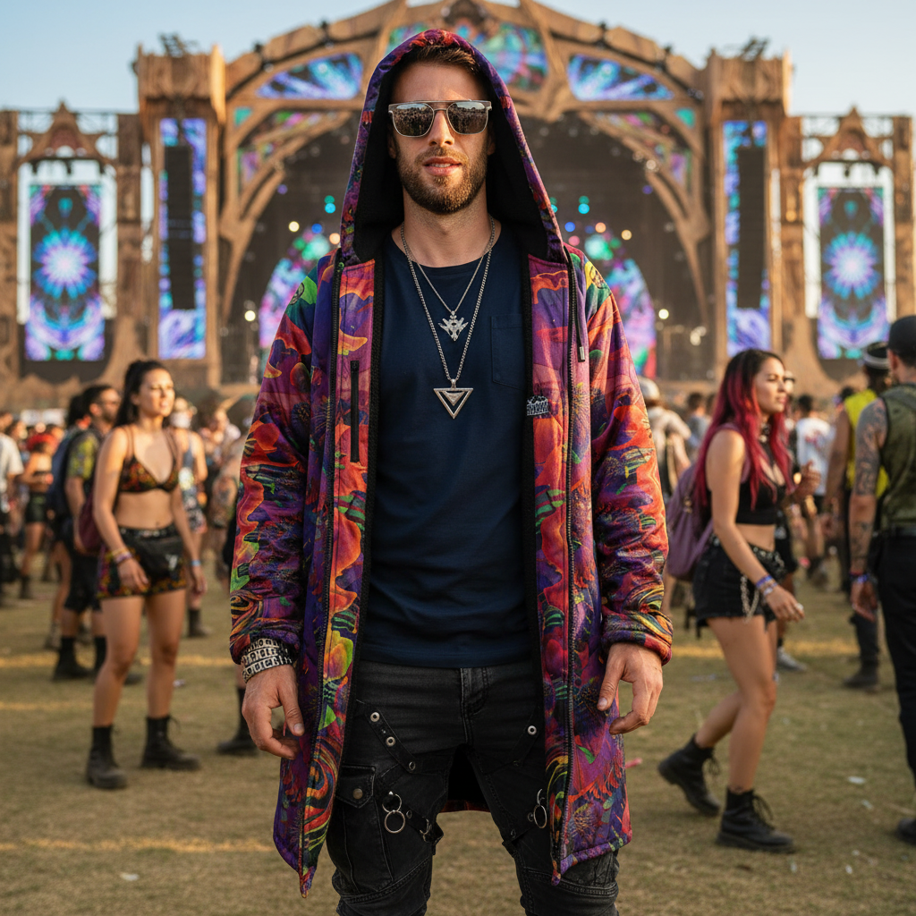 Shroom Flower Of Life Ultra Rainbow Men's Festival Cloak