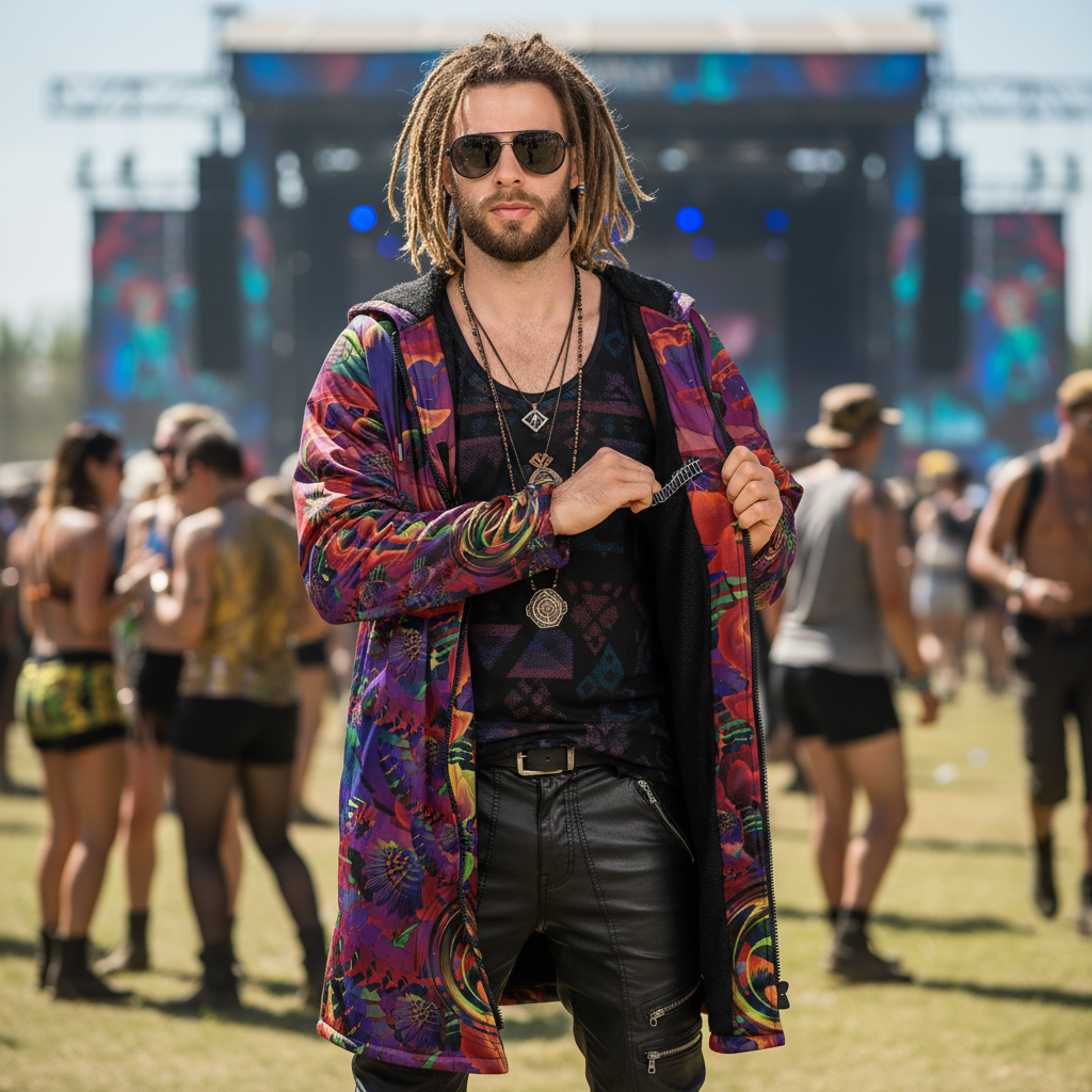 Shroom Flower Of Life Ultra Rainbow Men's Festival Cloak