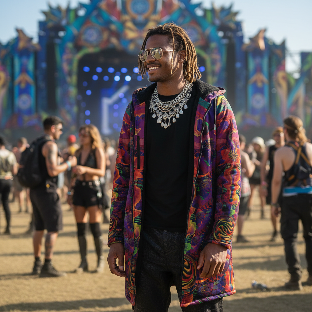 Shroom Flower Of Life Ultra Rainbow Men's Festival Cloak