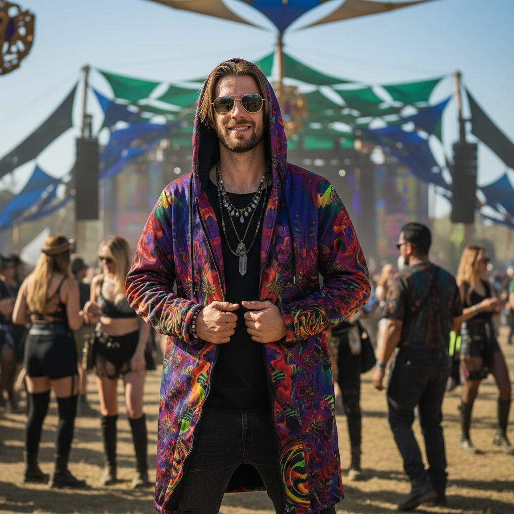 Shroom Flower Of Life Ultra Rainbow Men's Festival Cloak
