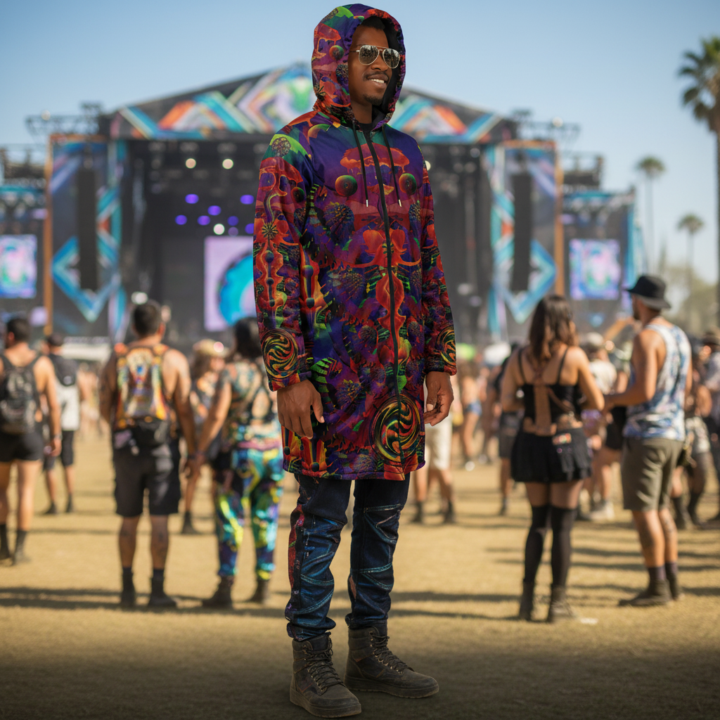 Shroom Flower Of Life Ultra Rainbow Men's Festival Cloak