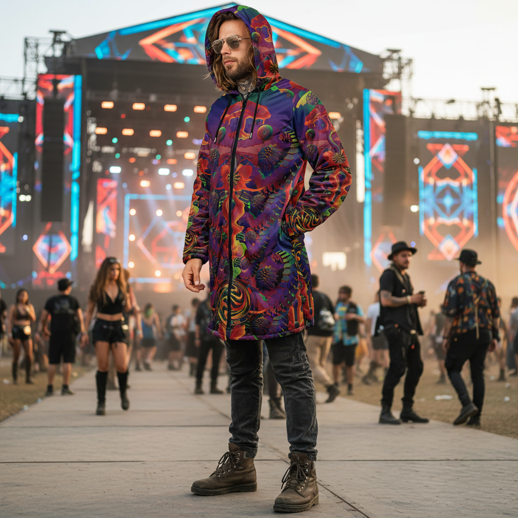 Shroom Flower Of Life Ultra Rainbow Men's Festival Cloak