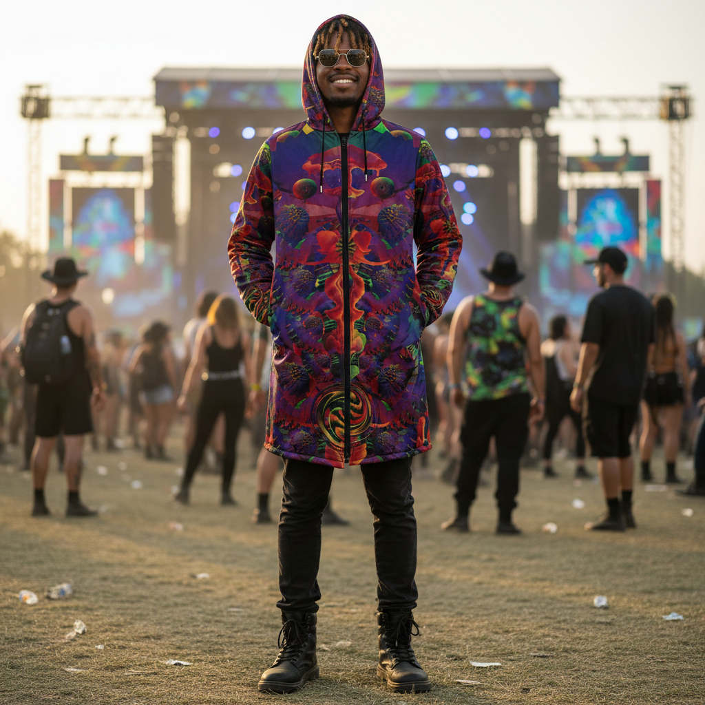 Shroom Flower Of Life Ultra Rainbow Men's Festival Cloak
